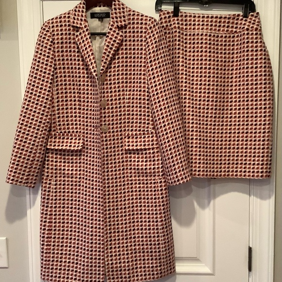 Kasper Jackets & Blazers - Kasper Long Pink and Cream Patterned Blazer Coat with Matching Skirt Size 4